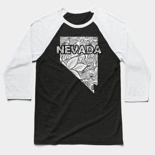 Mandala art map of Nevada with text in white Baseball T-Shirt